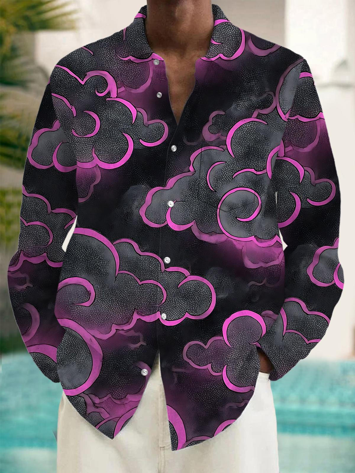 Cloud Print Men's Pocket Long Sleeve Shirts