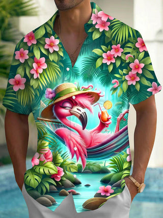 men's Hawaiian shirt front view tropical beach vacation