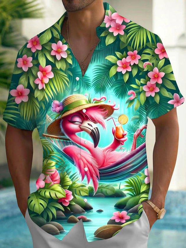 men's Hawaiian shirt front view tropical beach vacation