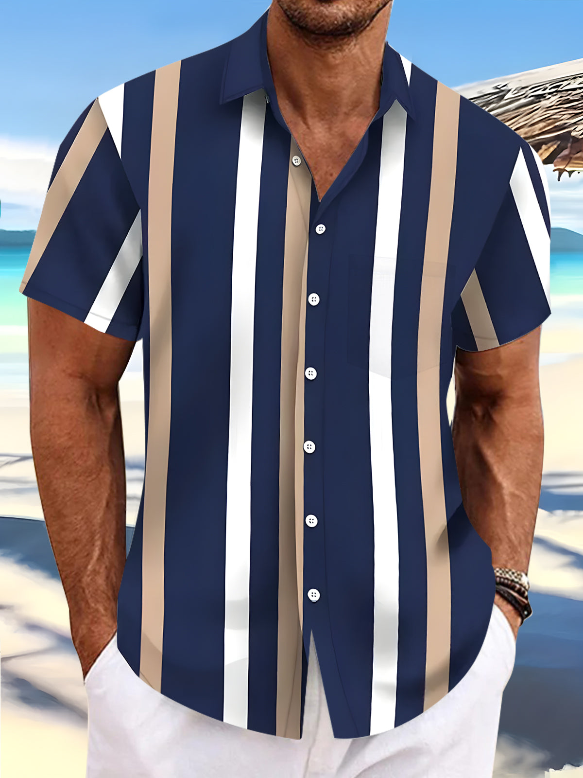 Stripe Men's Pocket Short Sleeve Shirts