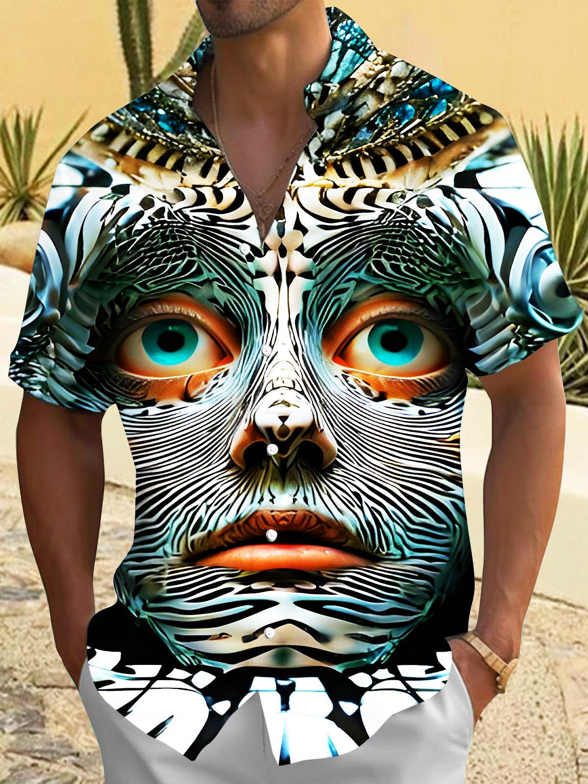 Fun Art Abstract Face Textures Men's Pocket Short Sleeve Shirts