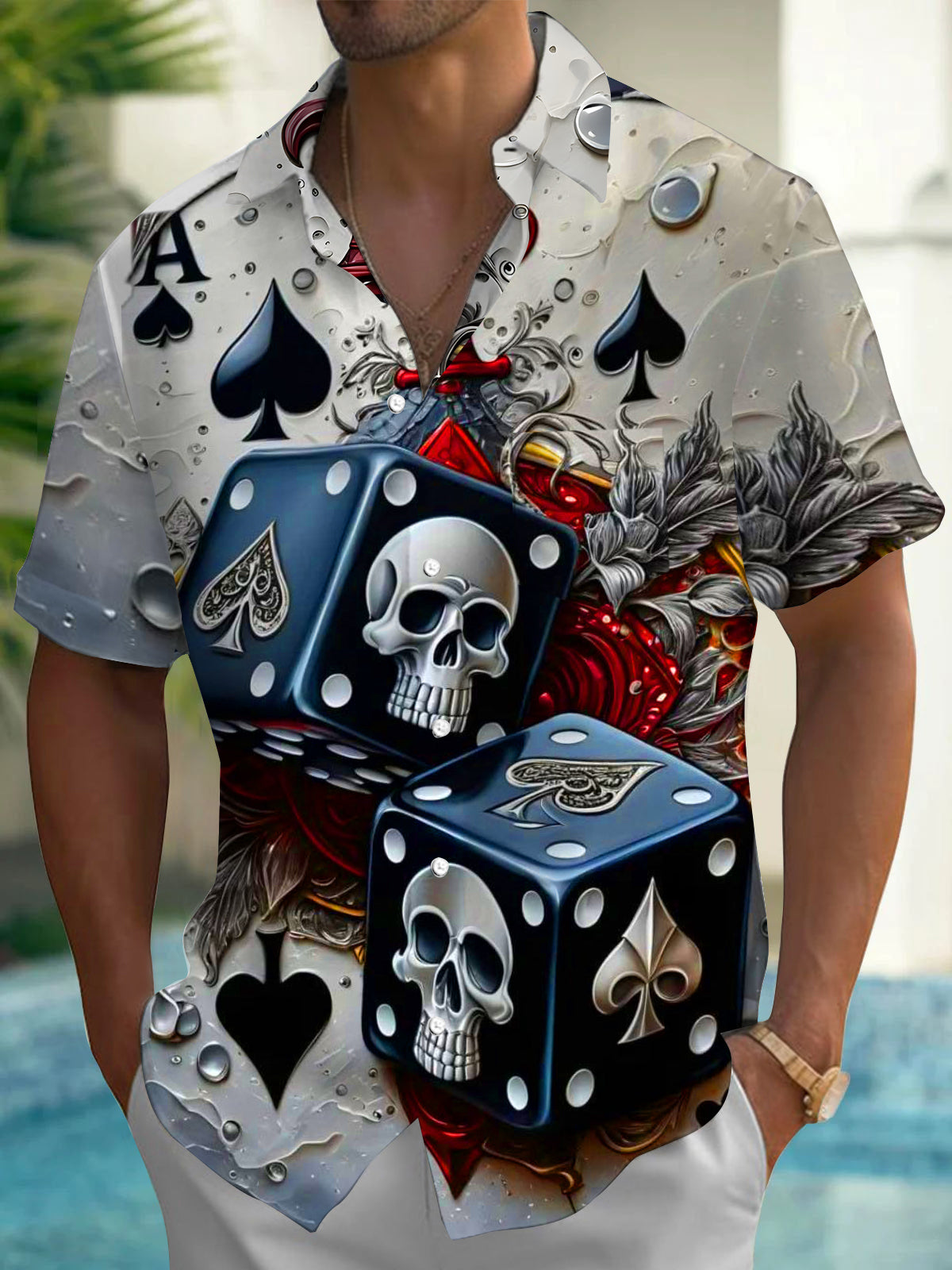 Skull Poker Men's Pocket Short Sleeve Shirts