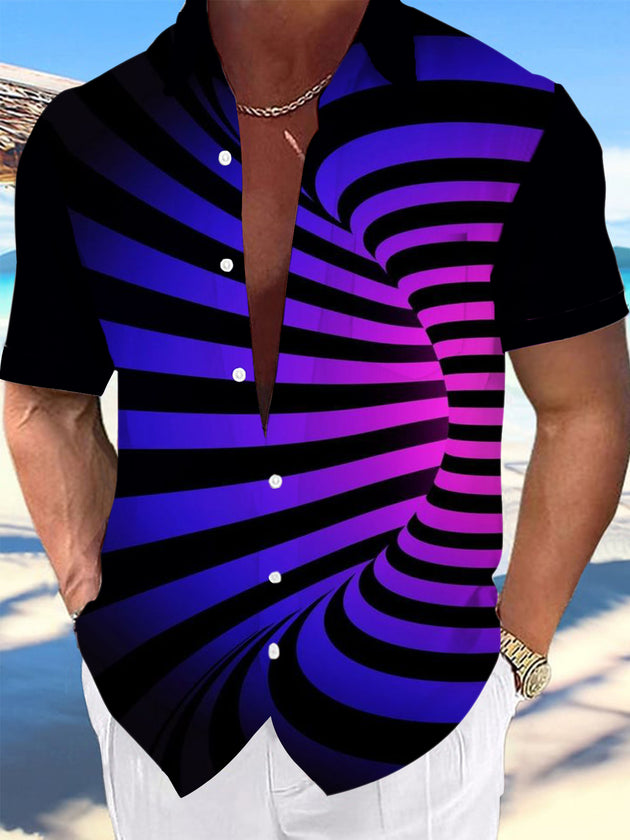 Men's geometric gradient print short sleeve shirt front view
