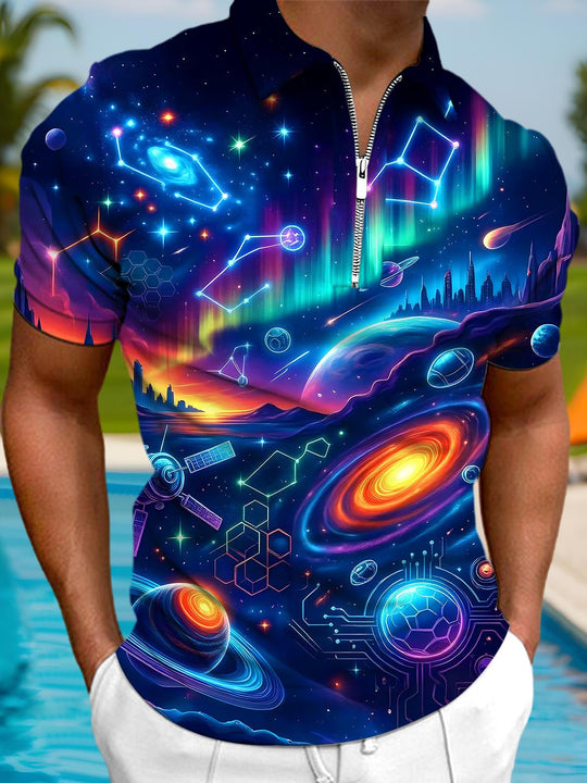 men's zipper graphic shirt front view