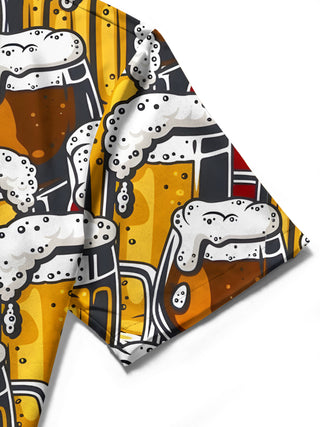 men's beer print shirt close-up short sleeve