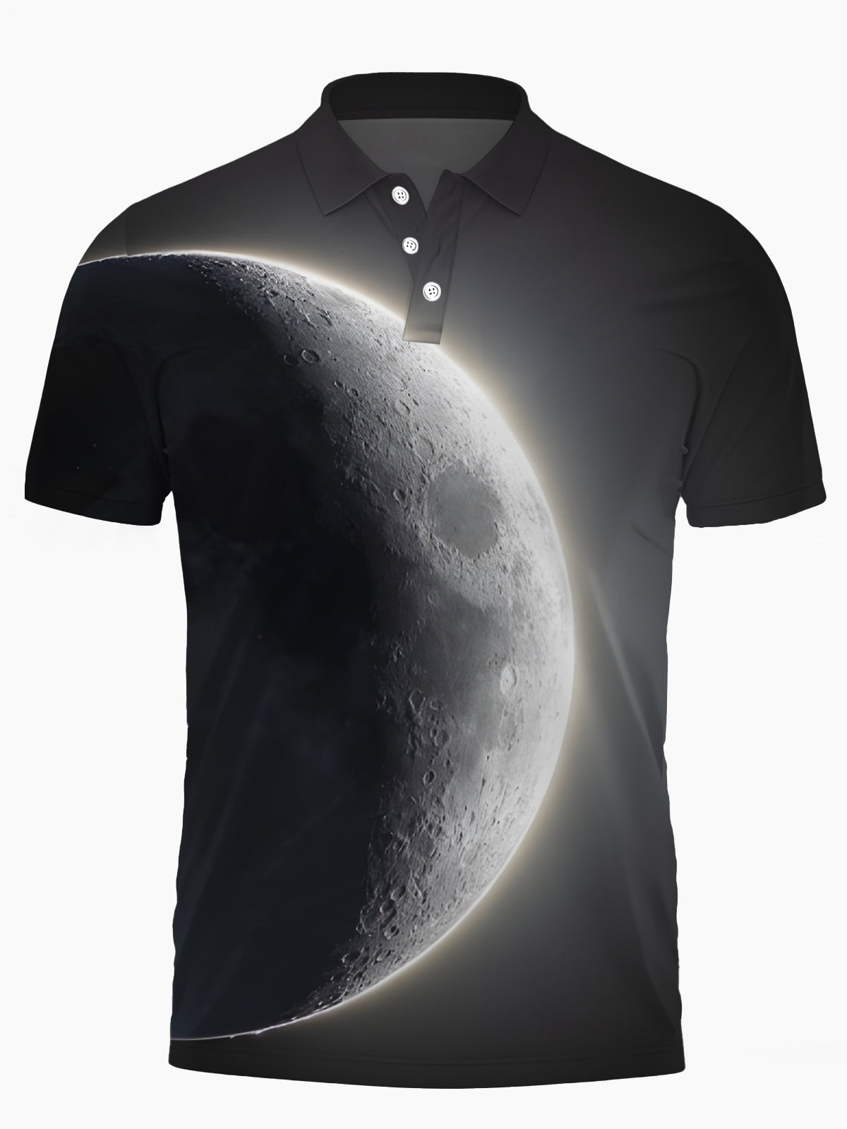 Cosmic Planet Print Men's Short Sleeve Button Polo Shirt