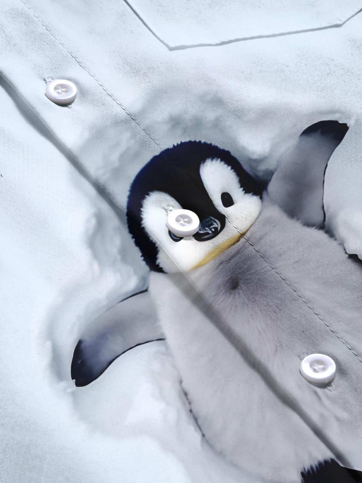 Penguin Print Men's Pocket Short Sleeve Shirts