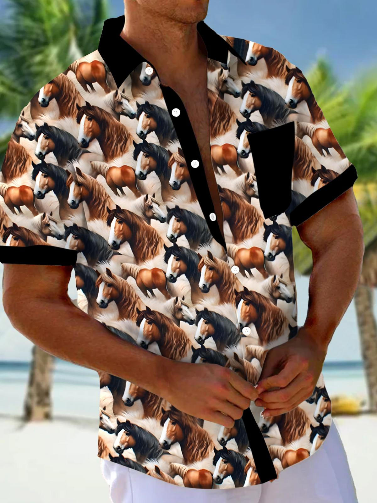 Horse Men's Pocket Short Sleeve Shirts