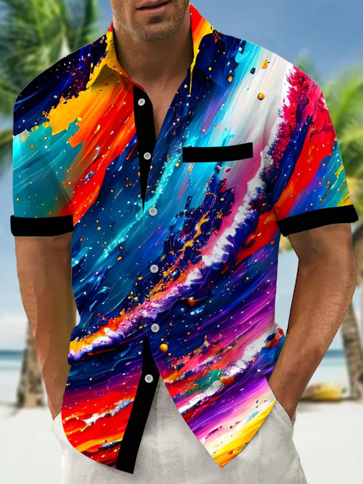 Gradient Print Men's Pocket Short Sleeve Shirts