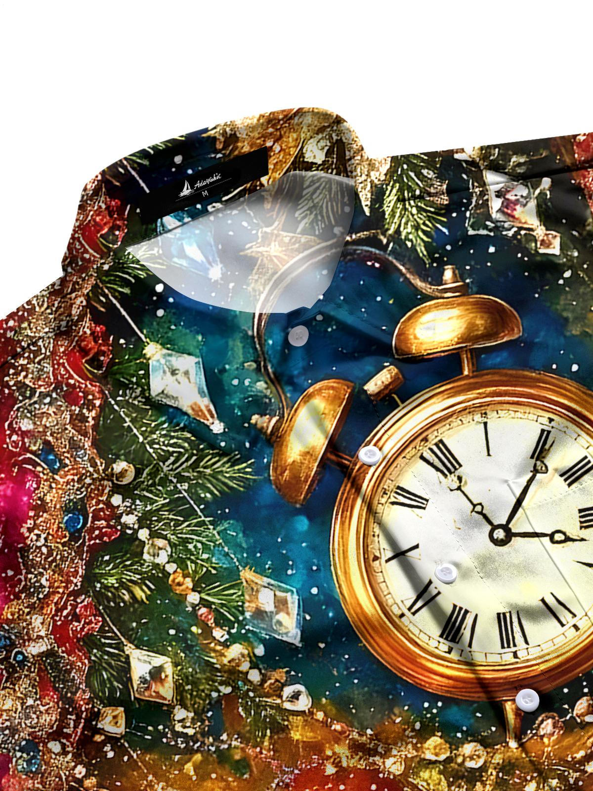 Christmas Clock Men's Pocket Short Sleeve Shirts