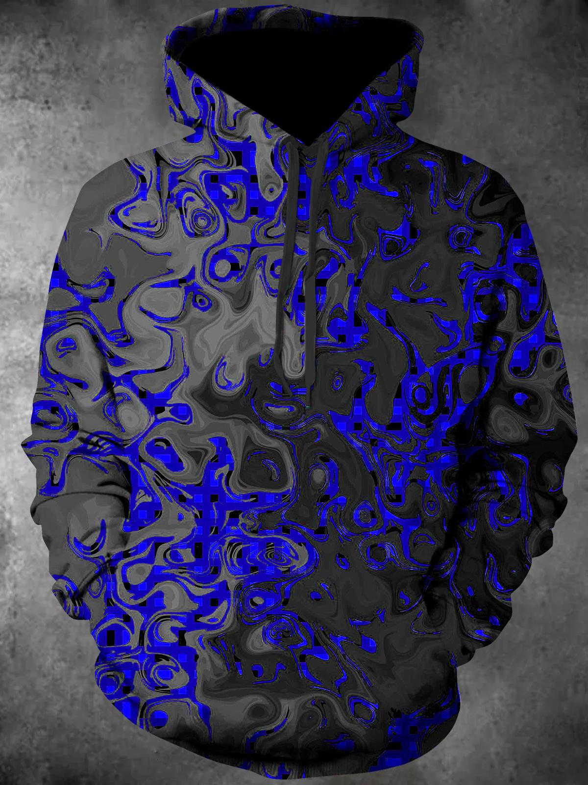 Abstract Long Sleeve Hooded Pocket Men's Top