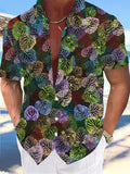 Leaf Print Short Sleeve Men's Shirts With Pocket