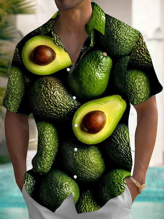 Men's avocado print short sleeve shirt front view