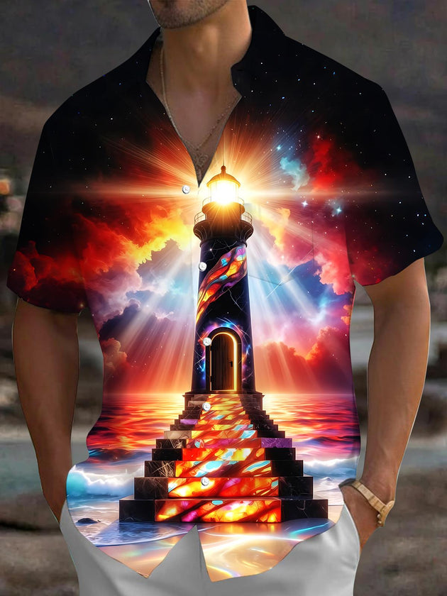 Hawaiian Lighthouse Men's Pocket Short Sleeve Shirts