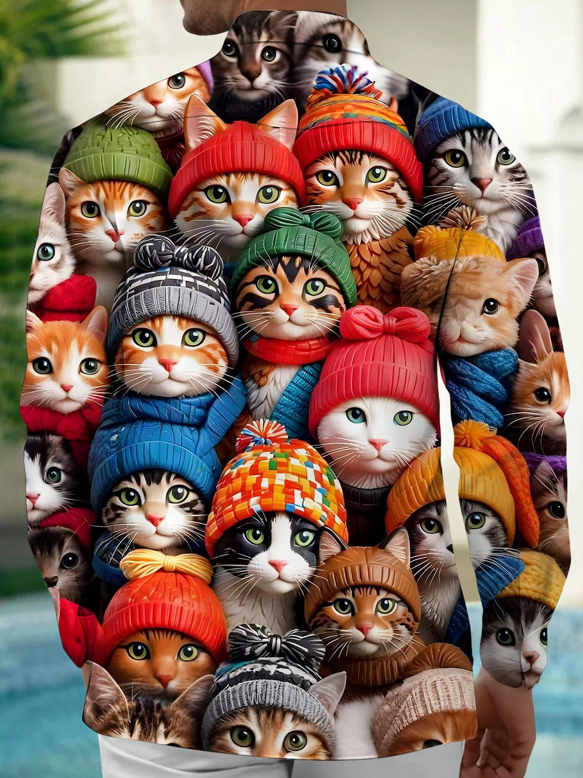 Funny Cat Men's Pocket Long Sleeve Shirts