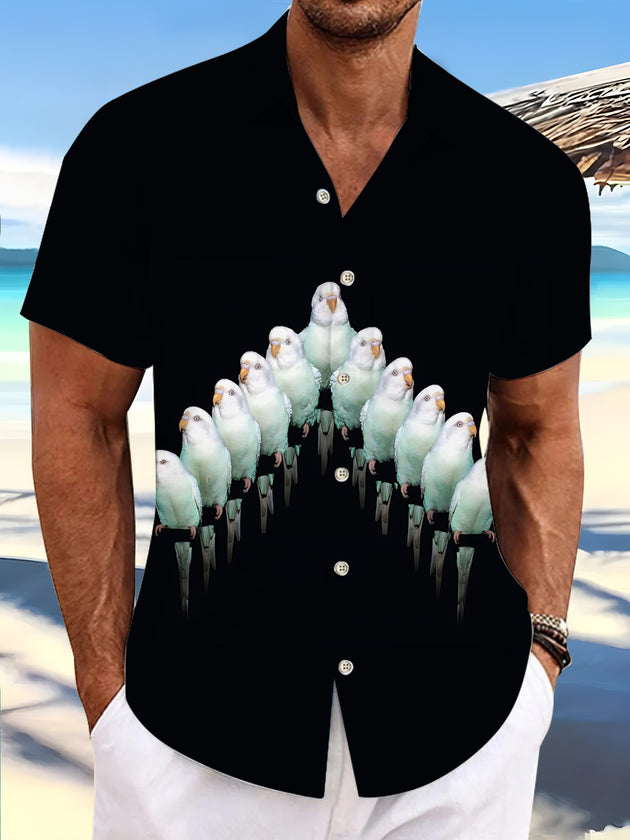 men's parrot print shirt front view