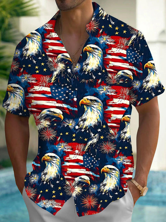 Independence American Flag Eagle Men's Pocket Short Sleeve Shirts