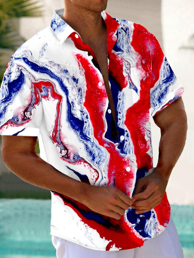Men's abstract print short sleeve shirt with pocket front view