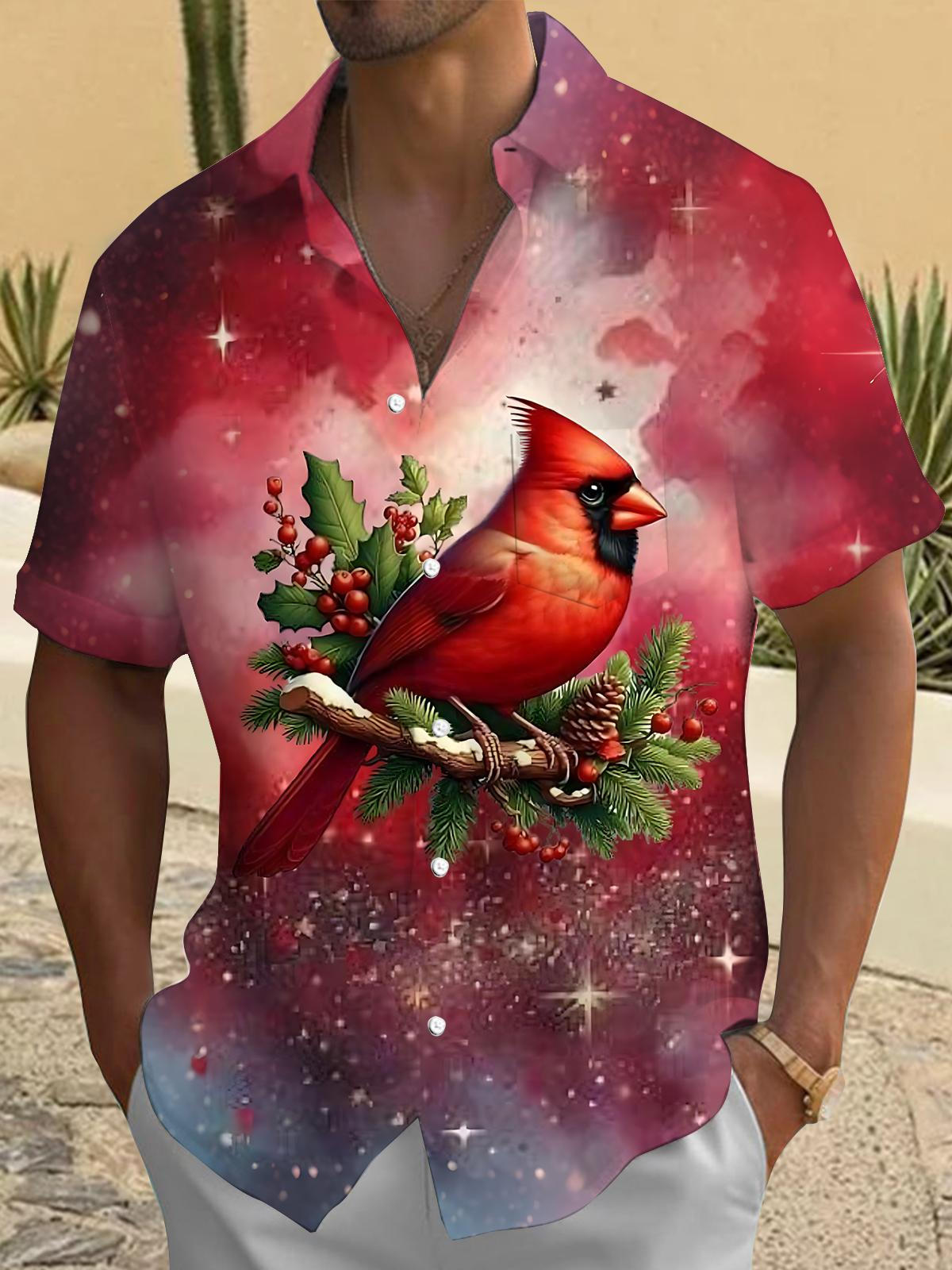 Cardinal Print Men's Pocket Short Sleeve Shirts