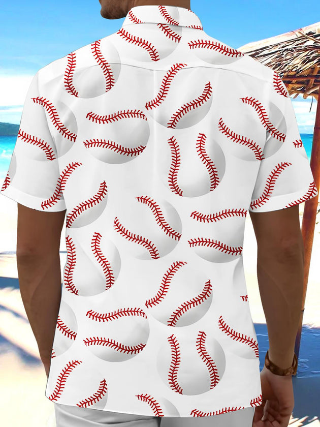 Men's baseball print pocket short sleeve shirt back view