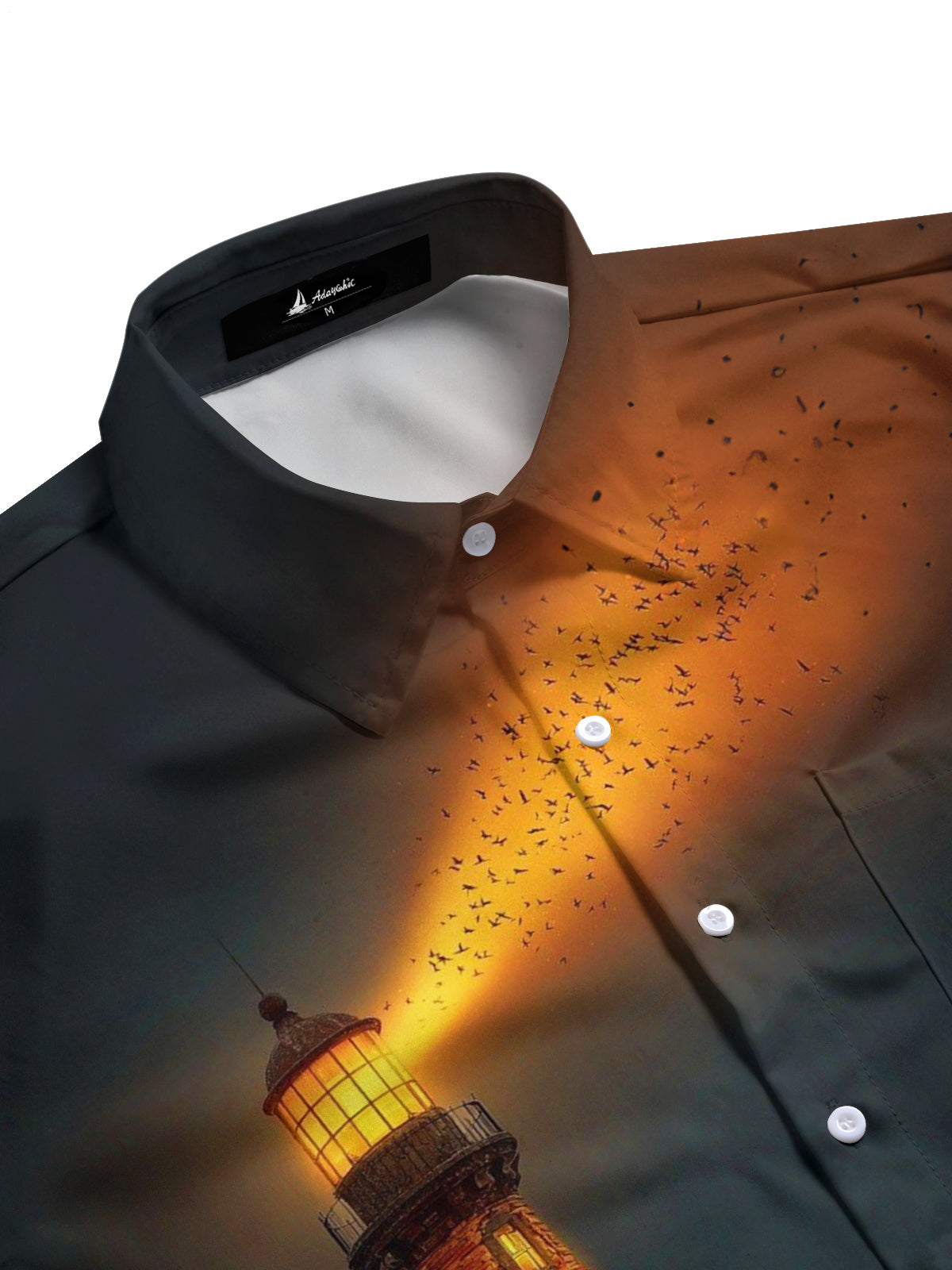 Lighthouse Print Men's Pocket Long Sleeve Shirts