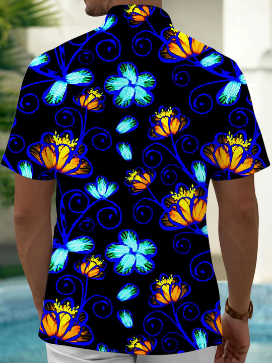 Men's Hawaiian floral short sleeve pocket shirt back view