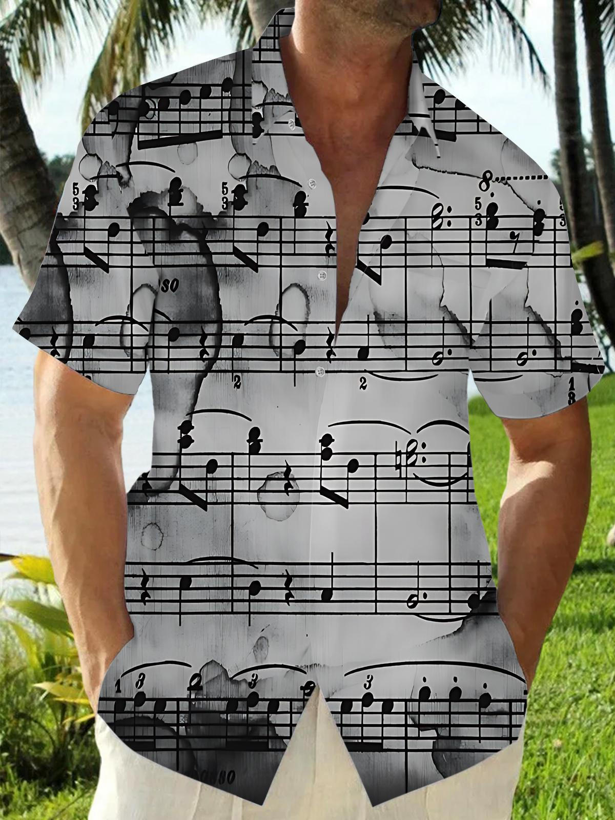 Musical Note Print Men's Pocket Short Sleeve Shirts