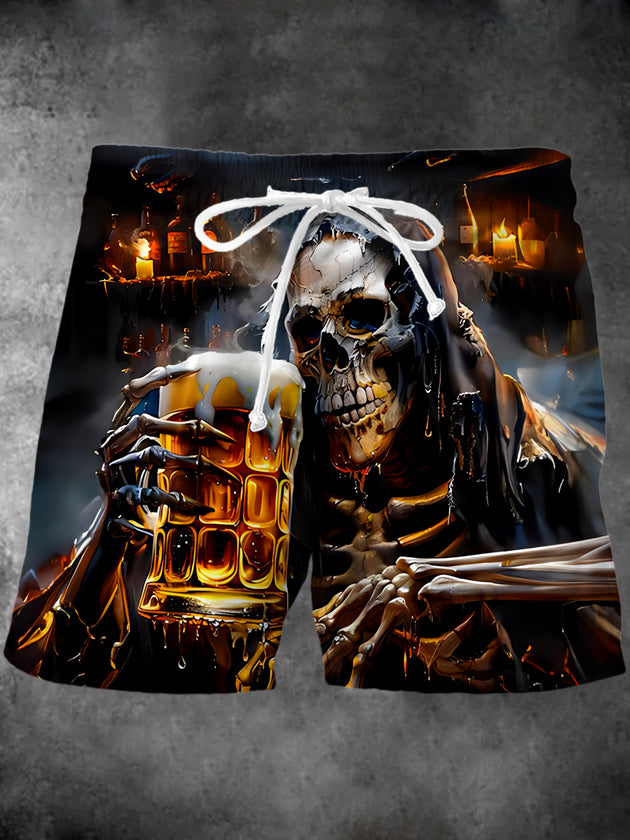 men's skull print casual pants front view