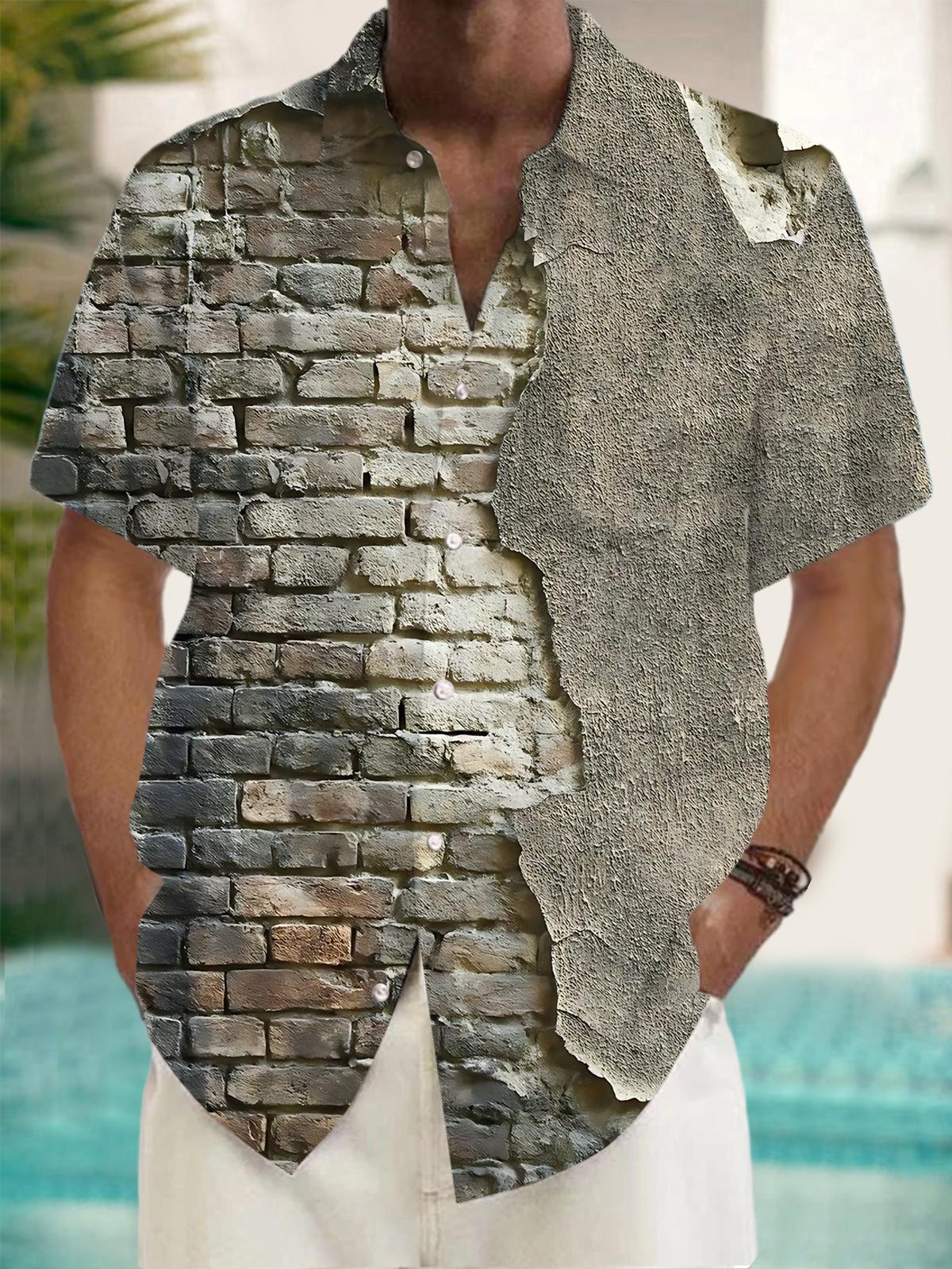 Wall Print Men's Pocket Short Sleeve Shirts