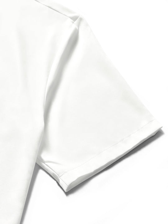 men's face eye print short sleeve shirt close-up detail