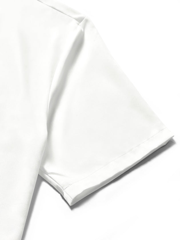 men's face eye print short sleeve shirt close-up detail