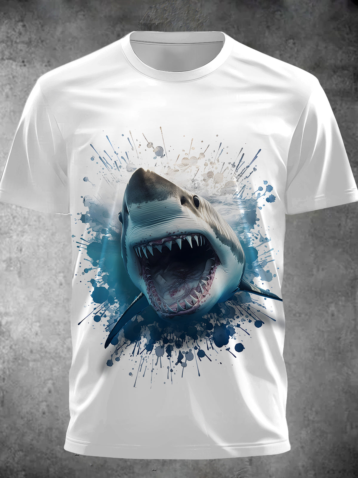 Shark Print Round Neck Short Sleeve Men's T-shirt