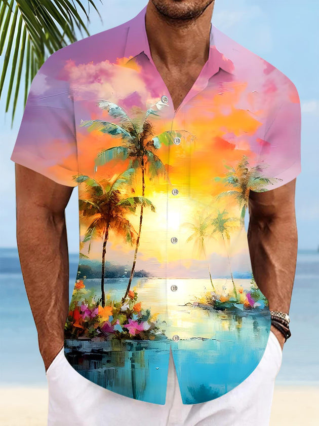 men's Hawaiian shirt front view tropical beach vacation