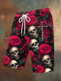 Skull Floral Print Men's Print Pocket Shorts