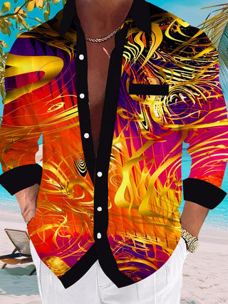 Men's Gilded Gradient Abstract Geometry Long Sleeve Shirt Front View