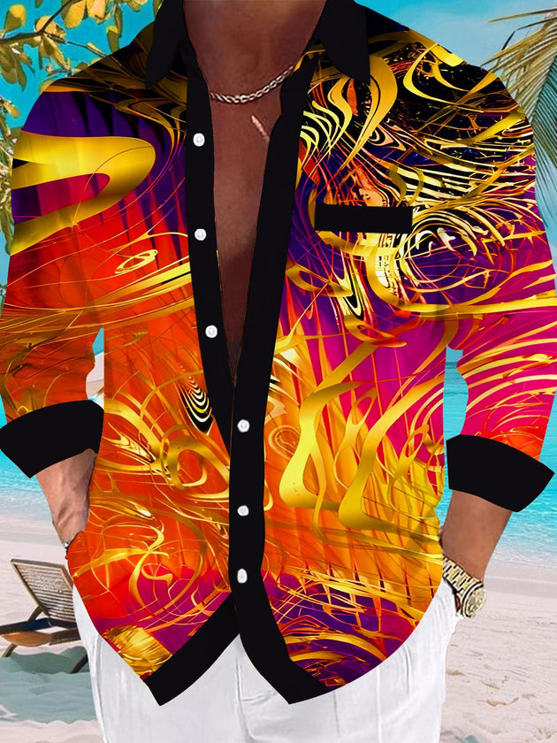 Men's Gilded Gradient Abstract Geometry Long Sleeve Shirt Front View
