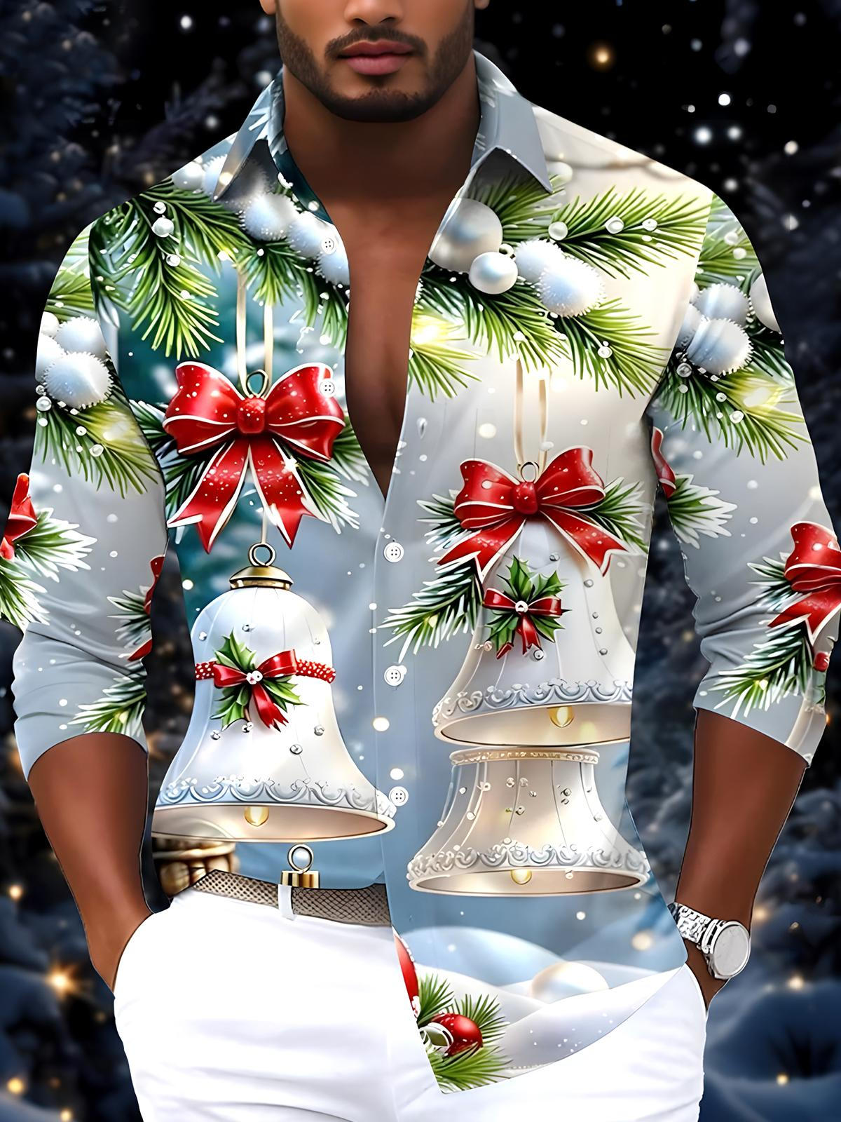 Christmas Bell Men's Pocket Long Sleeve Shirts