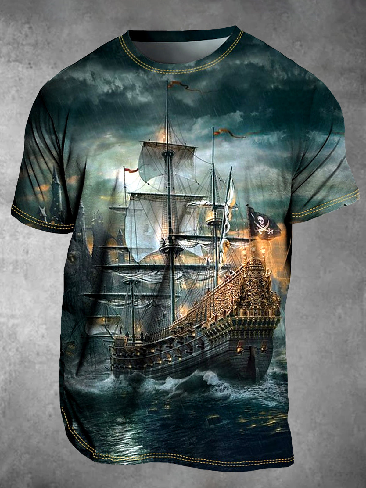 Boat Round Neck Short Sleeve Men's T-shirt