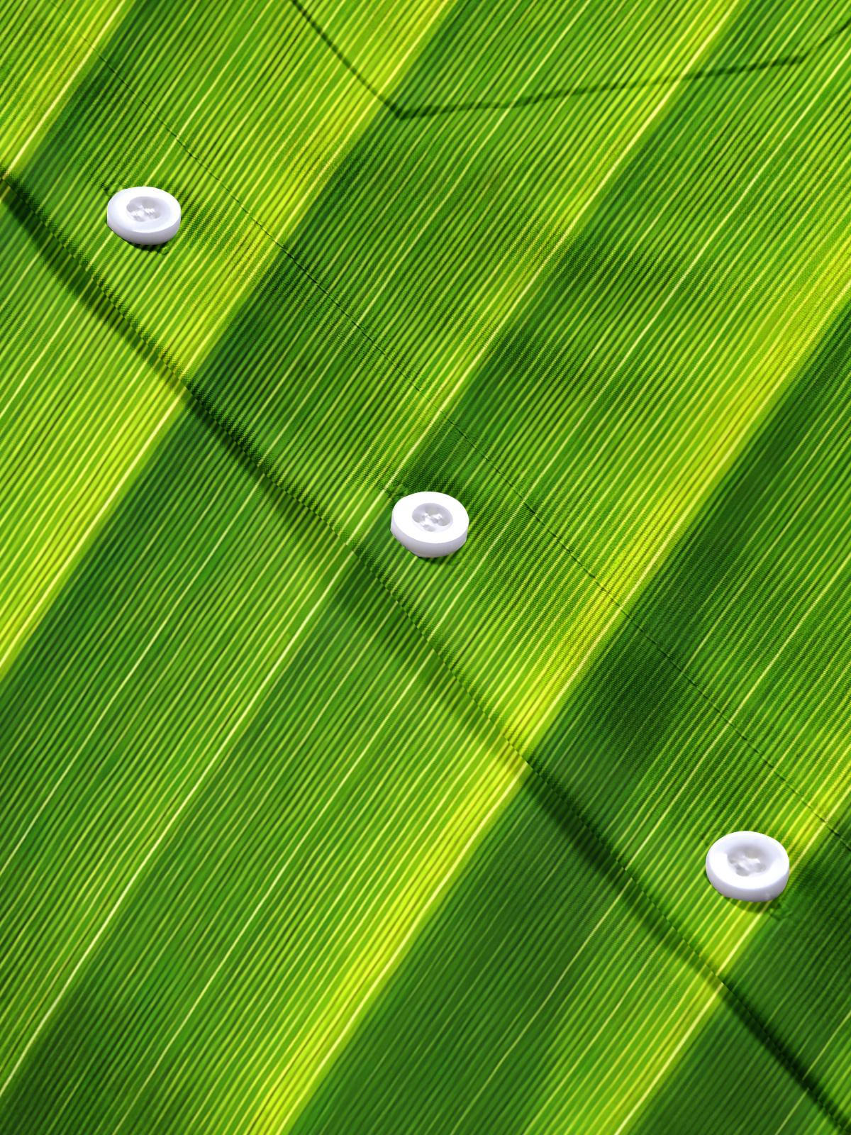 Green Leaf Print Men's Pocket Short Sleeve Shirts