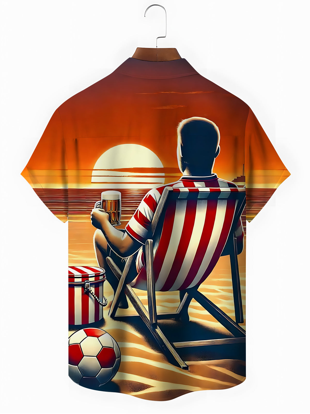 Beach Sunset Print Men's Pocket Short Sleeve Shirts