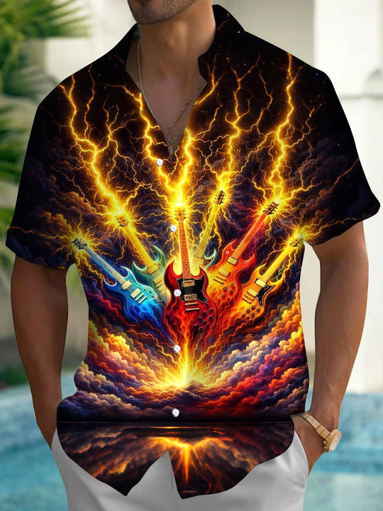 men's guitar print shirt front view