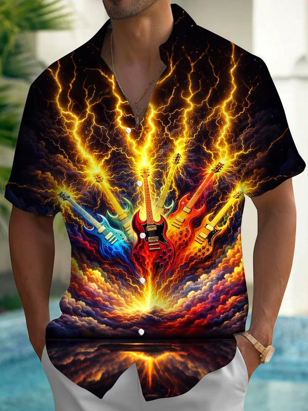 men's guitar print shirt front view