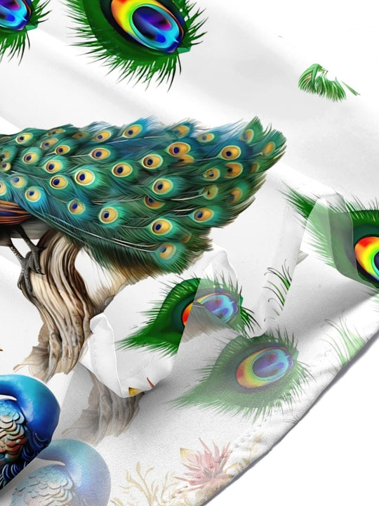 men's peacock print shirt close-up short sleeve