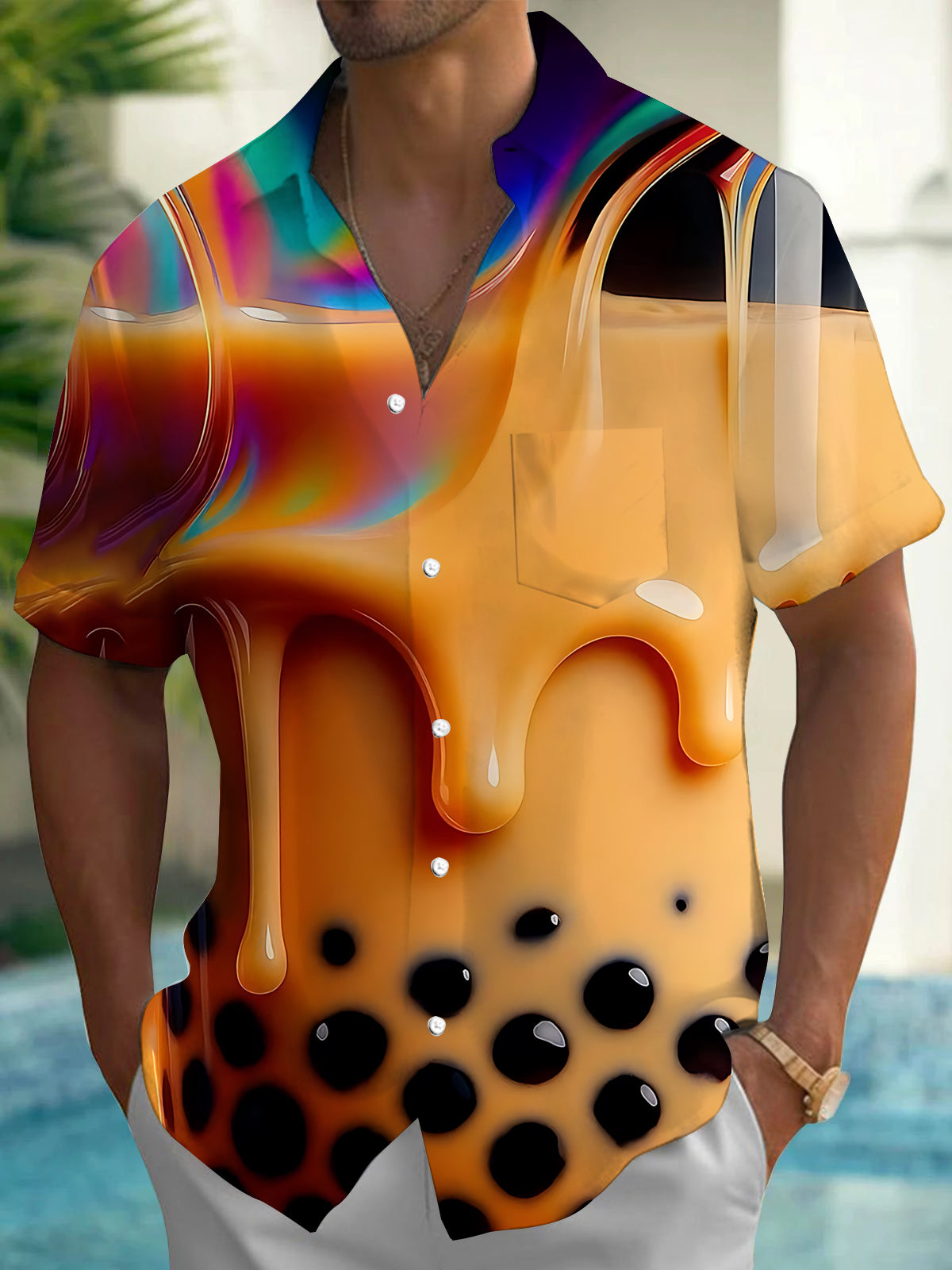 Bubble Tea Art Print Men's Pocket Short Sleeve Shirts