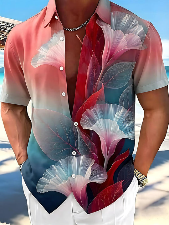 Art Gradient Transparent Flower Men's Pocket Short Sleeve Shirts