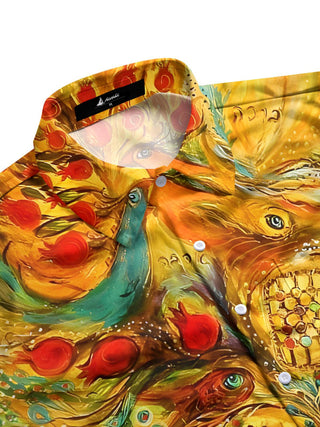 men's peacock print short sleeve flat lay shirt