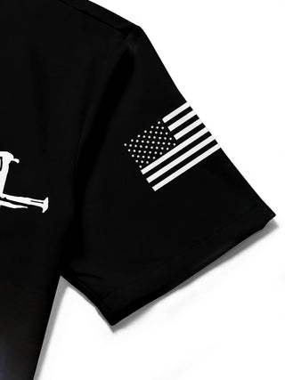 women's American flag print shirt close-up short sleeve