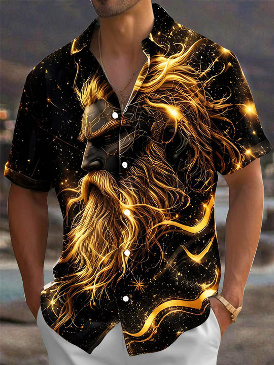 Dark Black Gold Myth Zeus Print Men's Pocket Short Sleeve Shirts