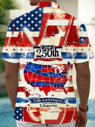 Men's American flag print short sleeve shirt back view