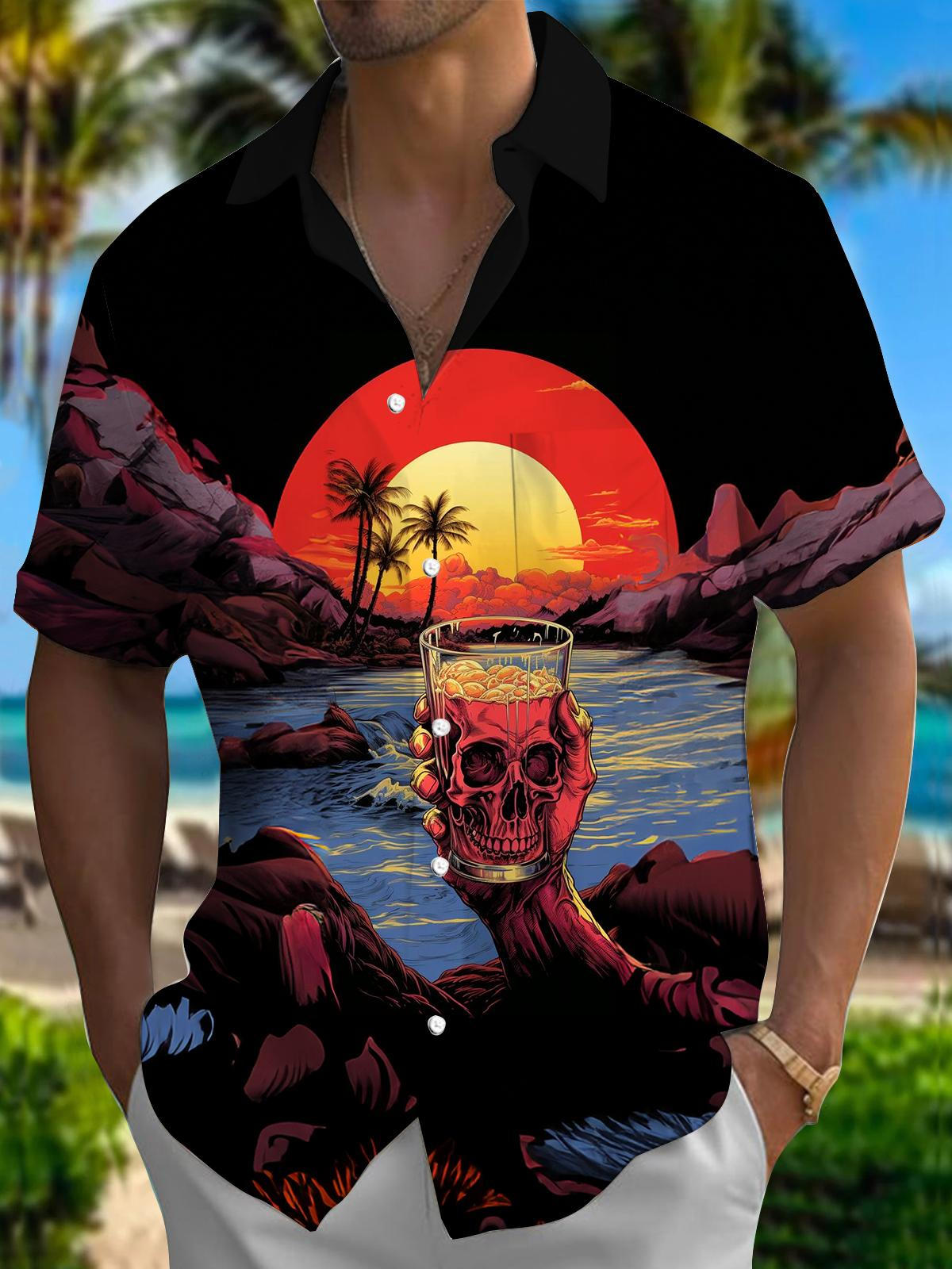 Skull Men's Pocket Short Sleeve Shirts